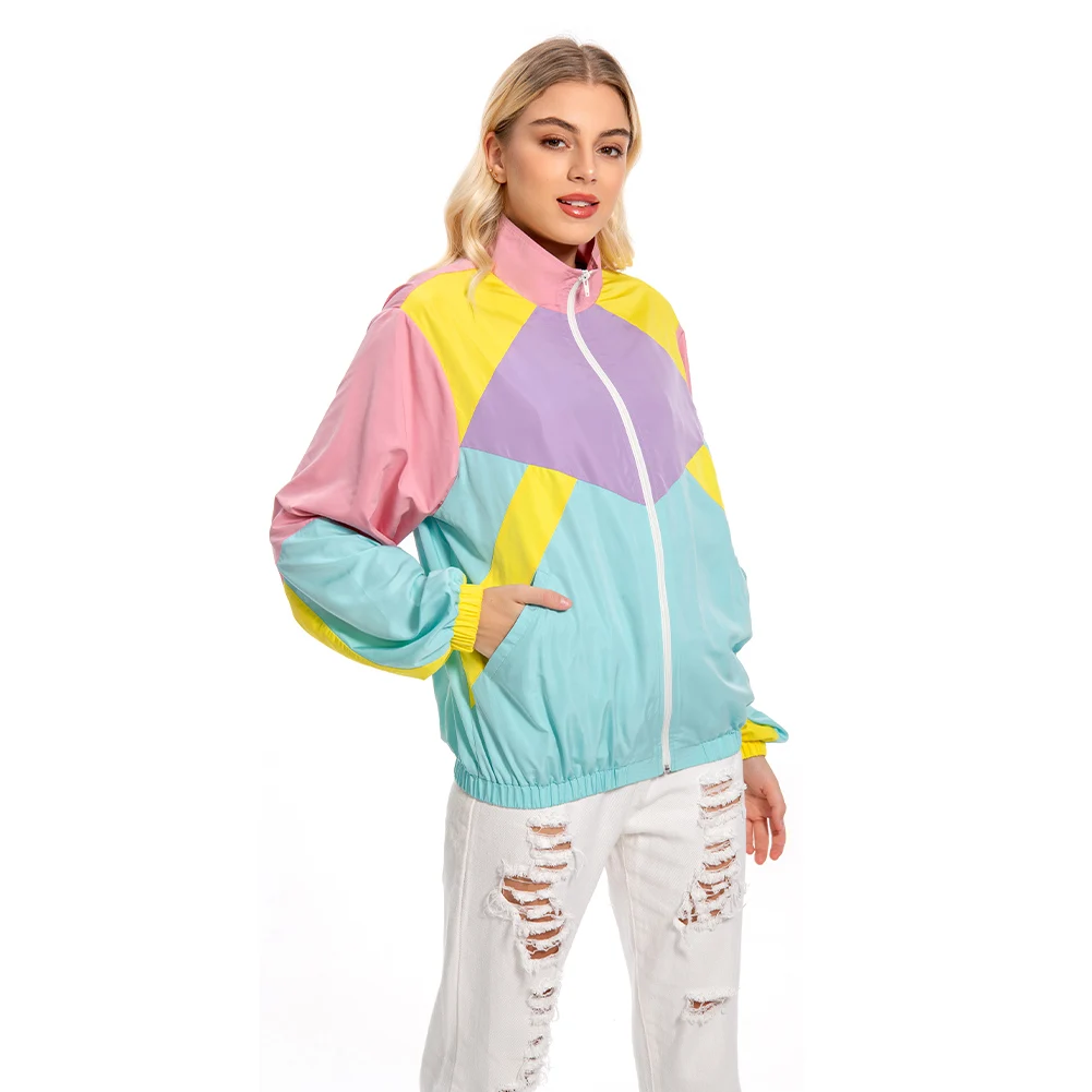 Women 80s 90s Retro Vintage Colorful Jacket Coat Female Adult Hip Hop Cosplay Tracksuits Halloween Carnival Party Costume