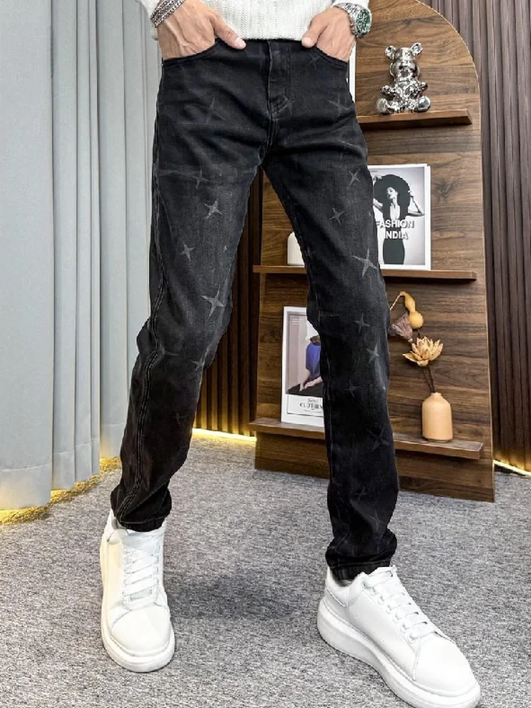 

Ретро-джинсы American Star с прямыми штанинами, мужские, зауженные, класса люкс, модные повседневные джинсовые брюки на осень-зиму