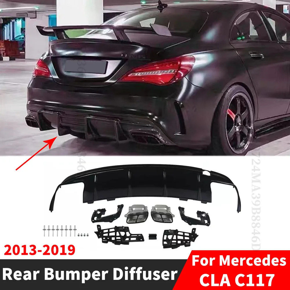 Rear Diffuser Bumper Lip Cover Exhaust Pipe Protector For Mercedes W117 C117 Benz CLA 200 220 260 2013-2019 Tuning AMG Guard Kit