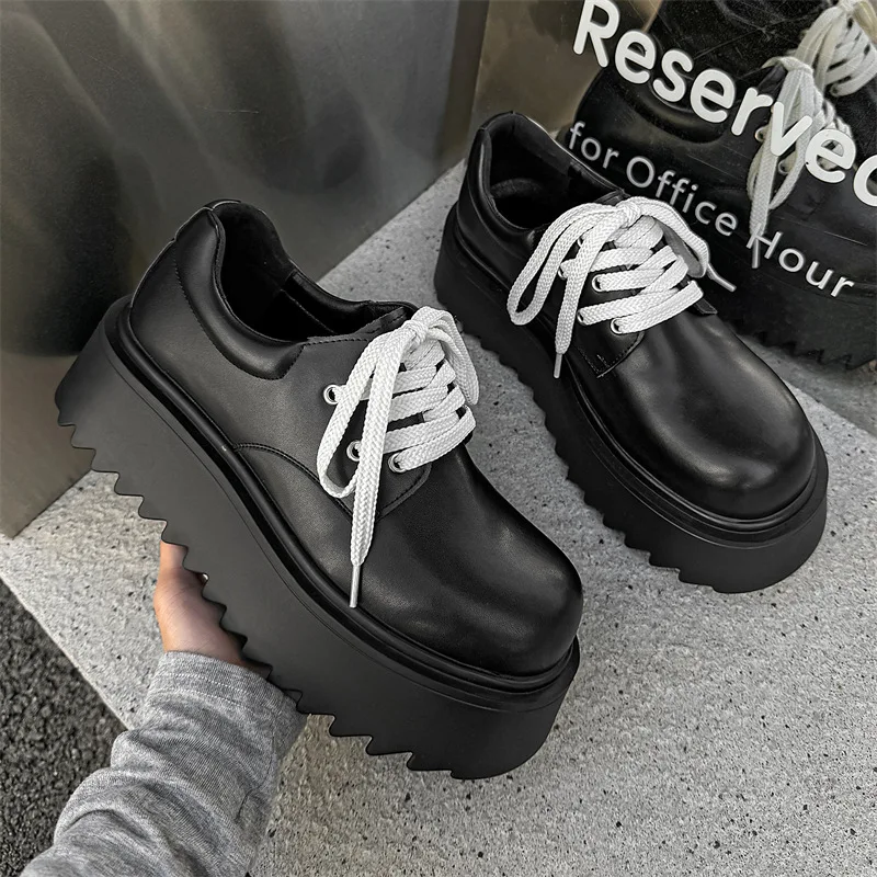 

men luxury fashion punk hip hop platform shoes lace-up genuine leather derby shoe black designer sneakers cool stylish footwear