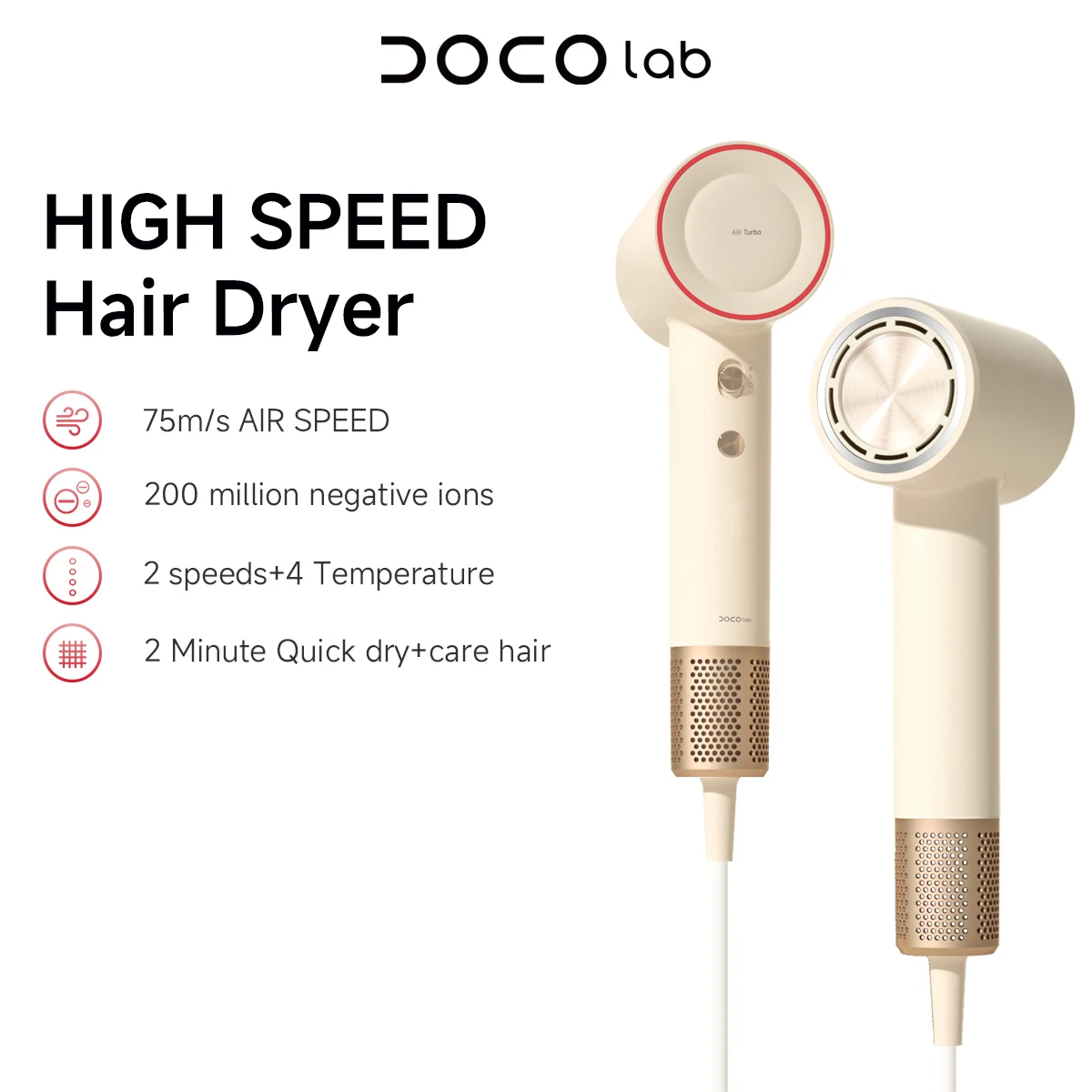 DOCO High Speed Hair Dryer Negative Ions Hairdryer Straightener 525g Lightweight Magnetic Nozzle Blow Dryer Home Travel Gift