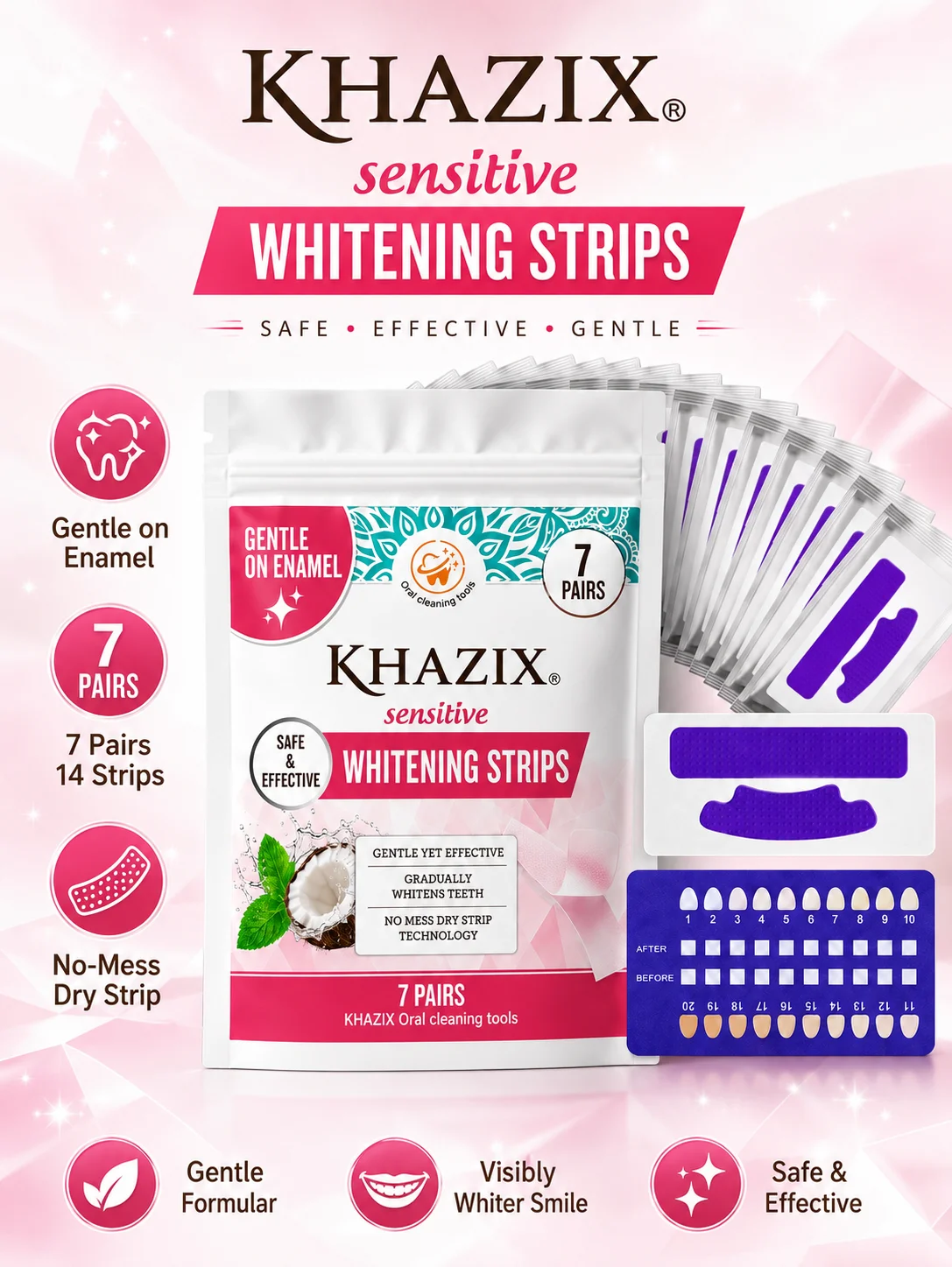 7 Pairs Dental Care Strips Oral Hygiene Teeth Patch Fresh Breath Mouth Cleaning Strips for Daily Use