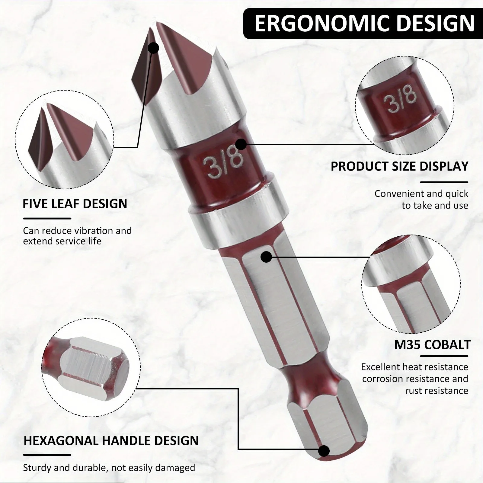 5pcs HSS Titanium Countersink Bit Set Chamfer 1/4" 3/8” 1/2” 5/8 3/4” Hex Shank for Wood Metal Deburring Chamfering Tool