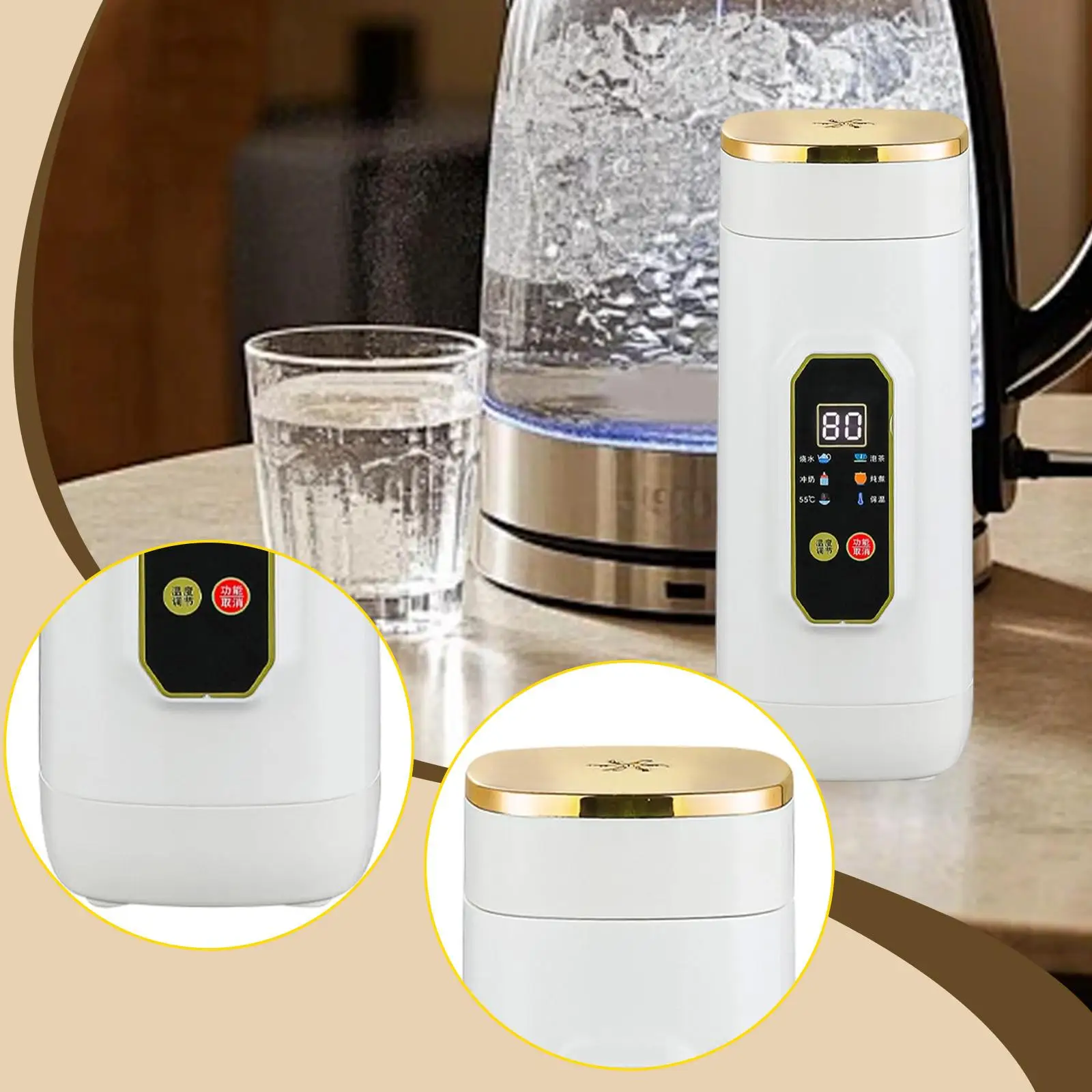 

Portable Water Boiler Heater Insulated Stainless Steel Cup Electric Kettle Leakproof Adjustable Temperature for Camping Office