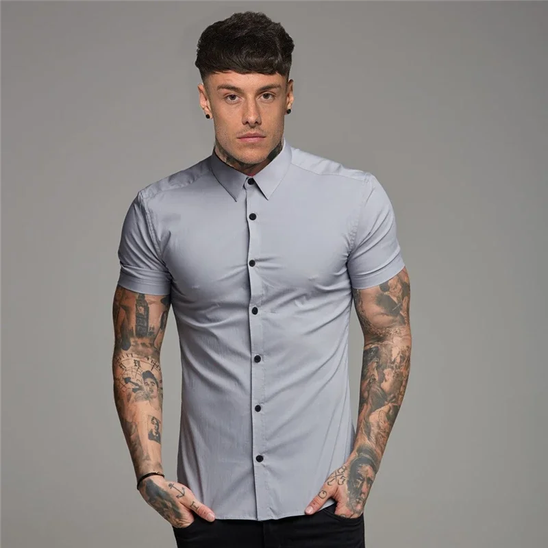 Camisas de manga corta con botones para hombre, ropa deportiva informal, camisa Hipster, Tops de Fitness, moda de verano