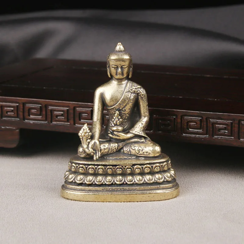 CH Retro Brass Pharmacist King Buddha Statue Desktop Decoration Enshrined Statue Pharmacist Buddha Handicraft Bronze Ware