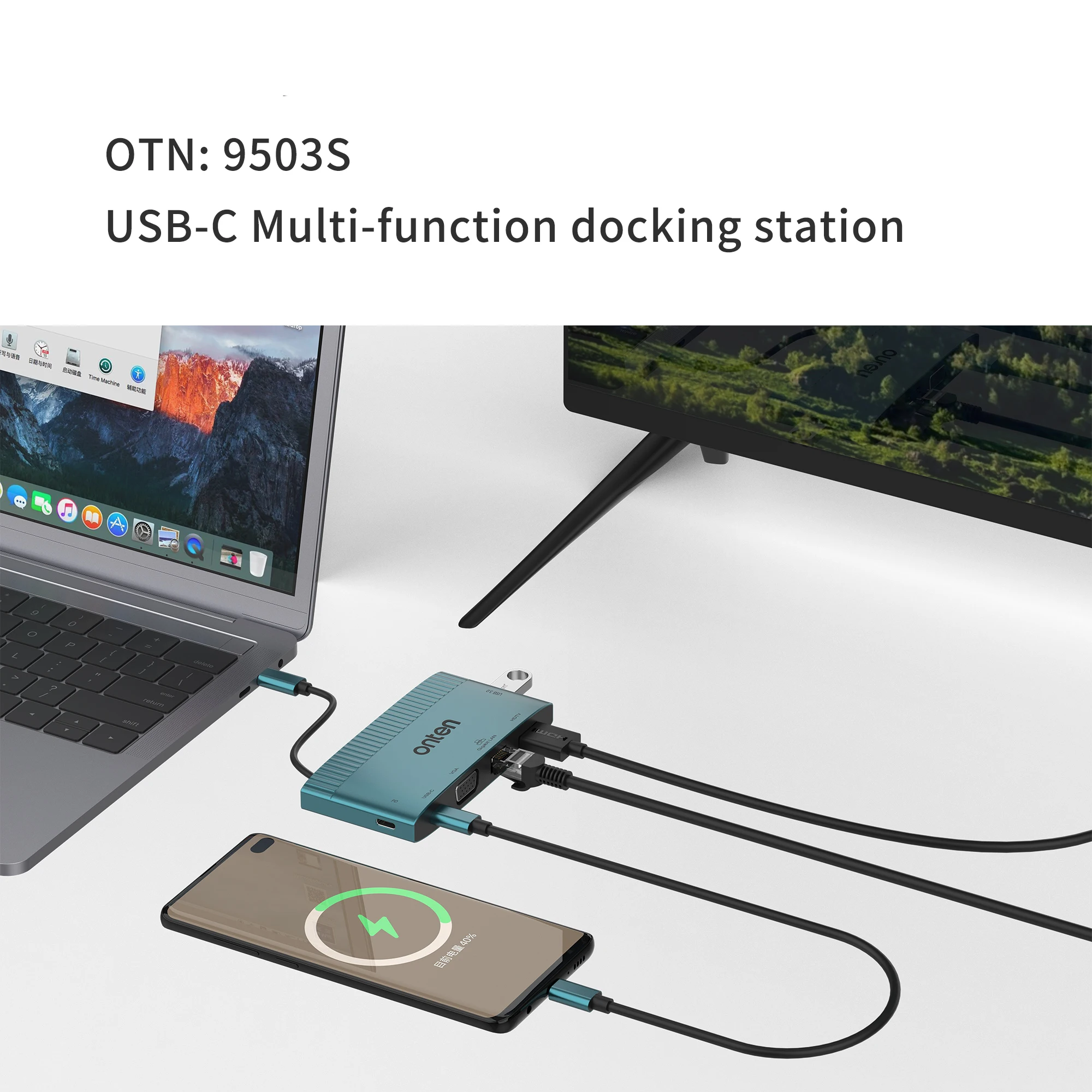 

6in1 USB C Hub VGA 4K HDTV 5Gbps USB A Type-C Data PD 100W Charging Gigabit Ethernet Adapter Laptop Multi-Port Docking Station