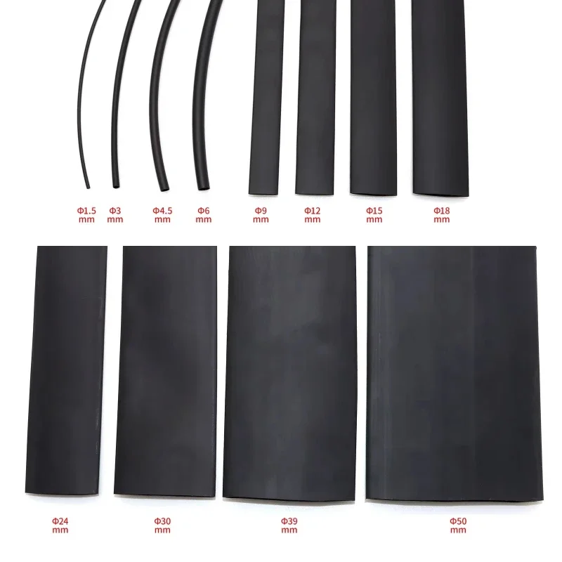 3:1 No Glue Heat Shrink Tube  Polyolefin Insulated Waterproof Protection Cable Sleeve Black 1.5/3/4.5/6/9/12/15/18/24/30/39/50mm