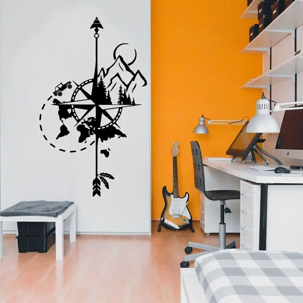 Стрелка, компас, карта мира, стикер на стену, спальня, путешествия, исследование времени приключений, кемпинг, наклейка на стену, игровая комната, виниловый декор