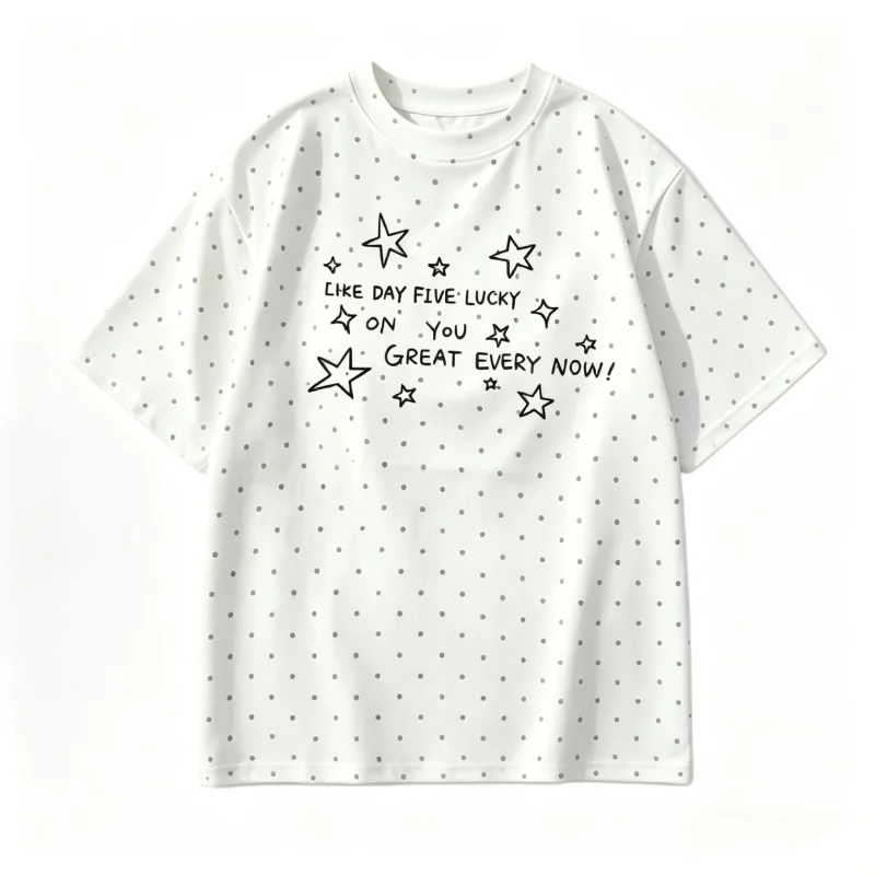 2026 polka dot star letter short sleeved women's Japanese loose T-shirt fresh and versatile round neck half sleeved top