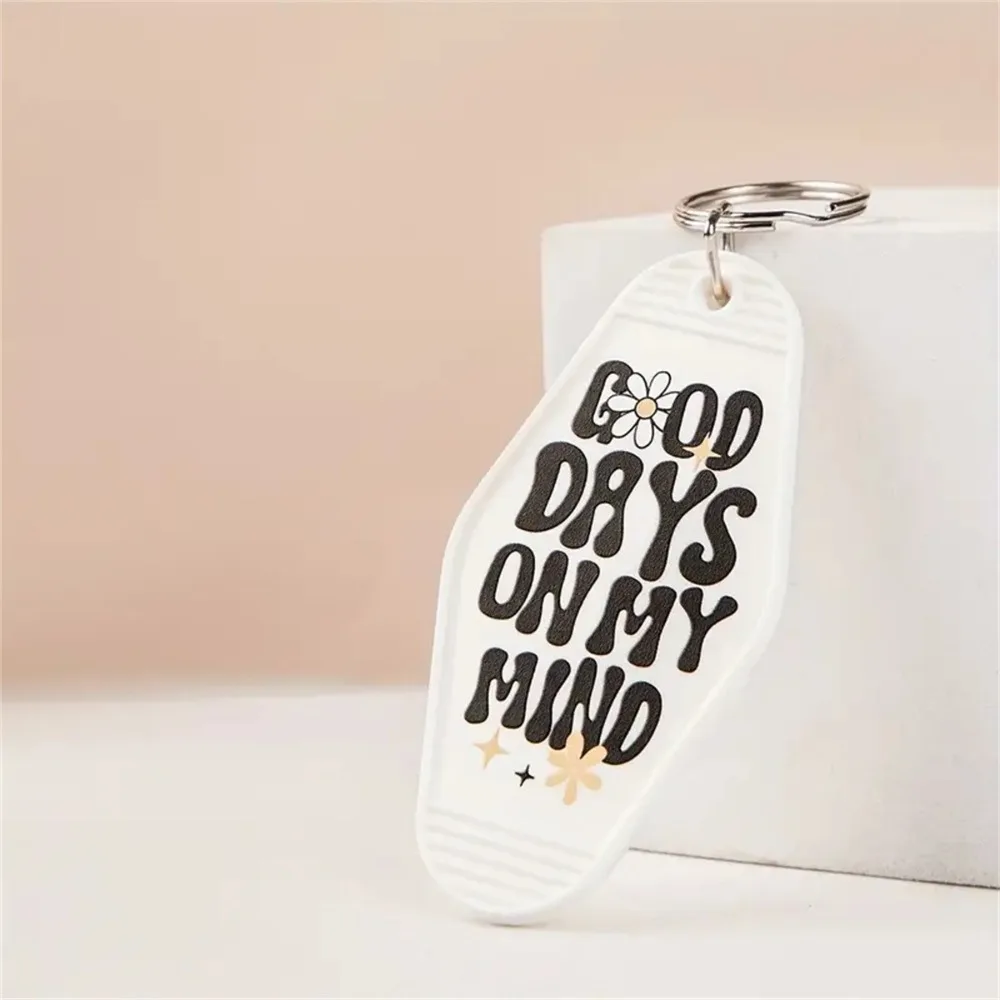 Cute ABS Motel Keychain 9*4.5CM Inspirational Words Key Plate Number Plate