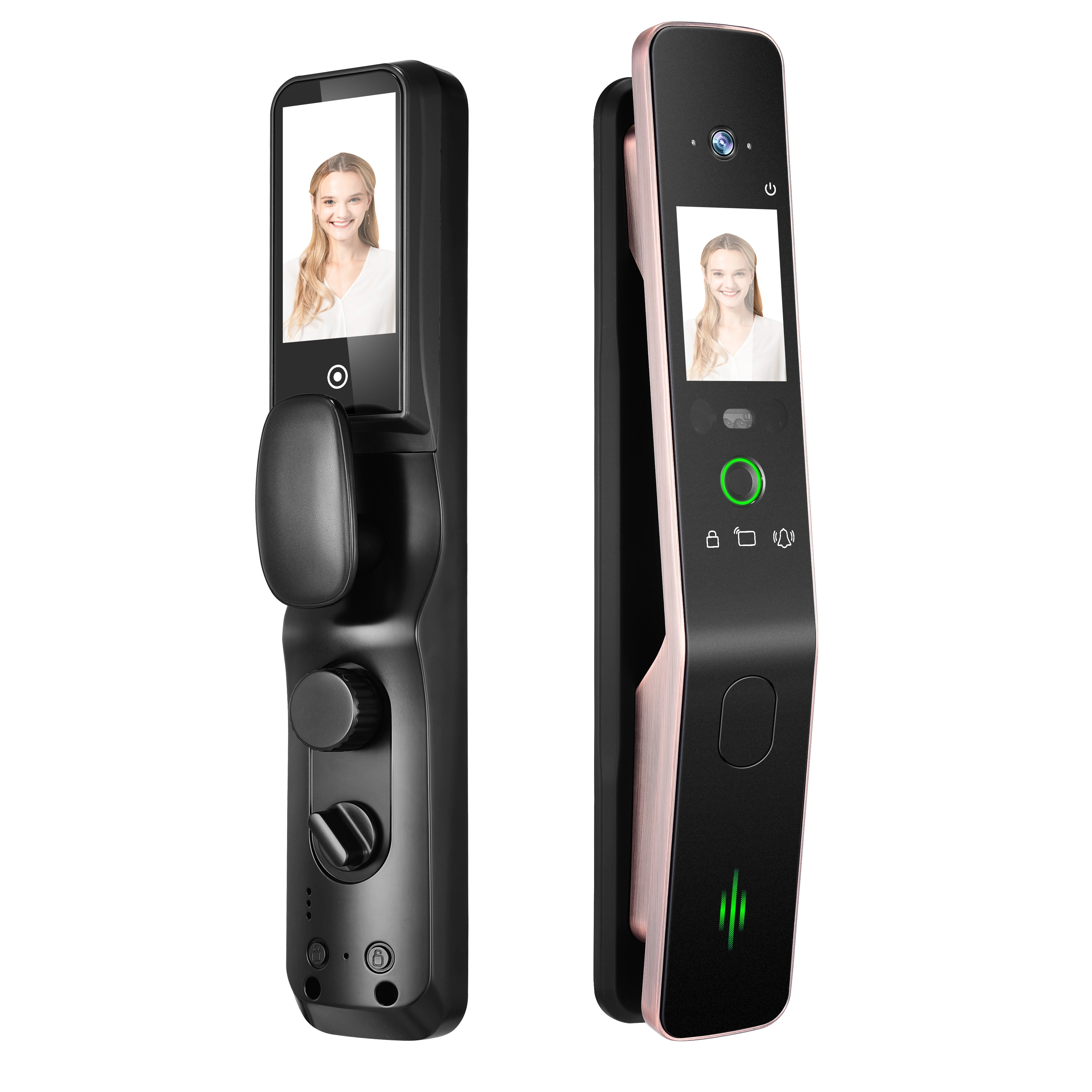 24-Hour Video Intercom Smart Lock New Design Double Screens 3D Face Palm Scan 2-Way Audio Fingerprint Access Built-in Camera