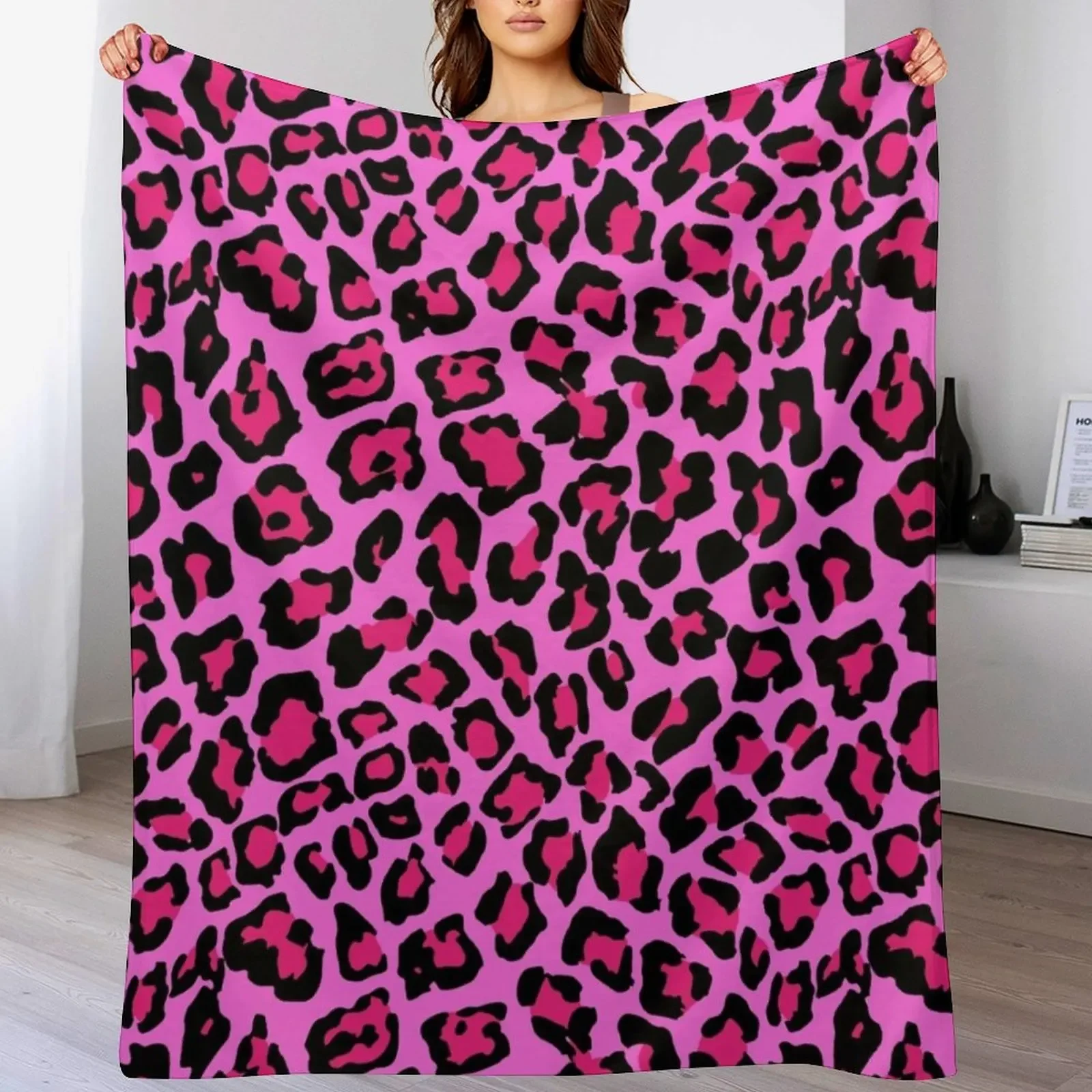 

Hot Pink Leopard Print Throw Blanket Luxury Throw Picnic Blankets