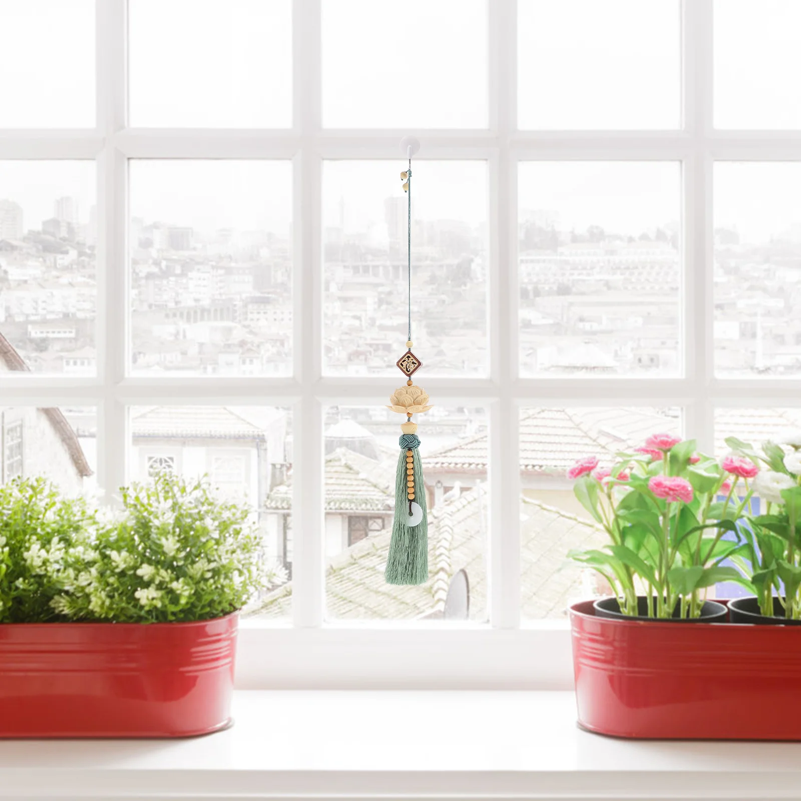 

Lotus Pendant Carved Wooden Rearview Mirror Hanging Decor For Car Interior Tassel Pendant Car Ornament Keychain