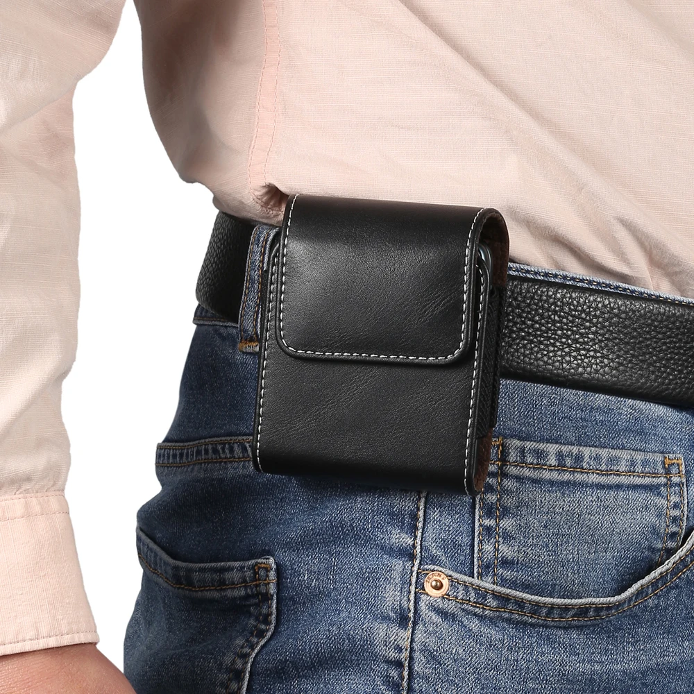 Leather Belt Clip Case Men Waist Bag For Samsung Galaxy Z Flip 5 4 3 5G OPPO VIVO Huawei P50 Pocket Holster Pouch Leather Cover