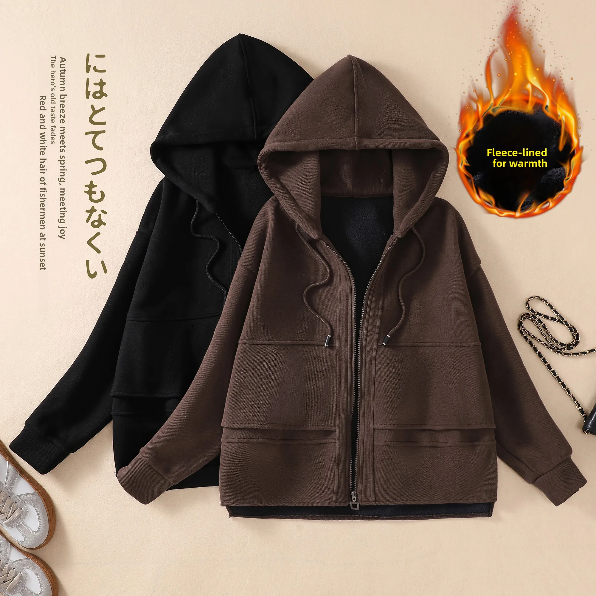 

Женский утепленный флисовый кардиган с капюшоном, осенне-зимний, больших размеров, свободный, в стиле оверсайз, модная верхняя одежда