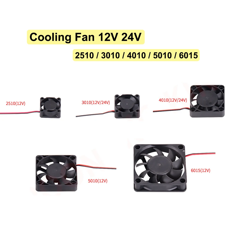 2pcs Cooling Fan12V 24V 2510 3010 4010 5010 6015 Cooler Blower Part Radiator Extruder Fan Computer CPU Plastic Fans 3D Printer 