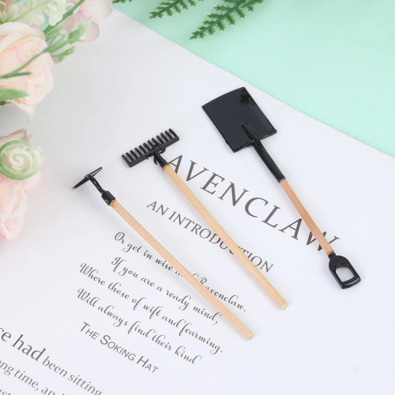 3 قطعة/المجموعة 1:12 دمية مصغرة مجرفة مجرفة أدوات الزراعة اكسسوارات الحديقة