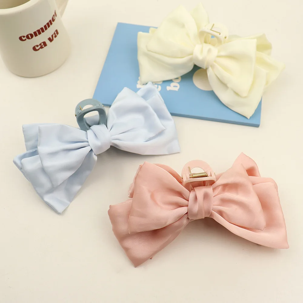 Pince à cheveux en plastique avec grand nœud pour femmes, élégant, grand, accessoires, outils de coiffure fins