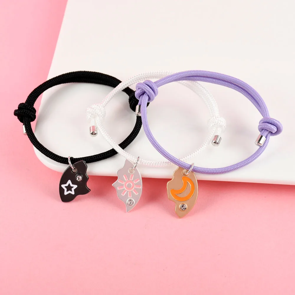 Lovecryst 3 قطع/مجموعة Sun Moon and Star Stitching Best Friend سوار BFF هدايا مجوهرات الصداقة للفتيات