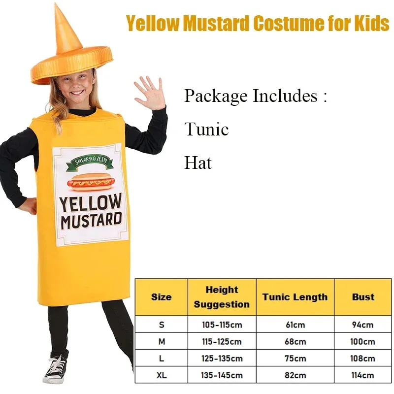 

New2024 Arrival Unisex Girl Boy Child Yellow Mustard Fancy Dress Up Red Ketchup Kids Halloween Costume5;c,6's.2;b'8,