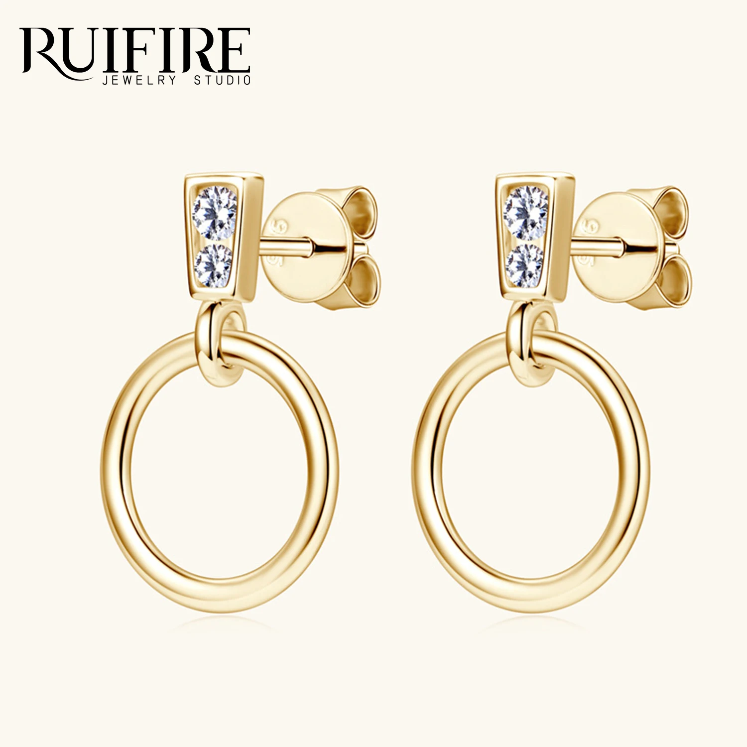 

RUIFIRE 14K Gold Plated S925 Sterling Silver Circle Drop Earrings Moissanite Stud Earrings Women's Commute Jewelry Party Gift