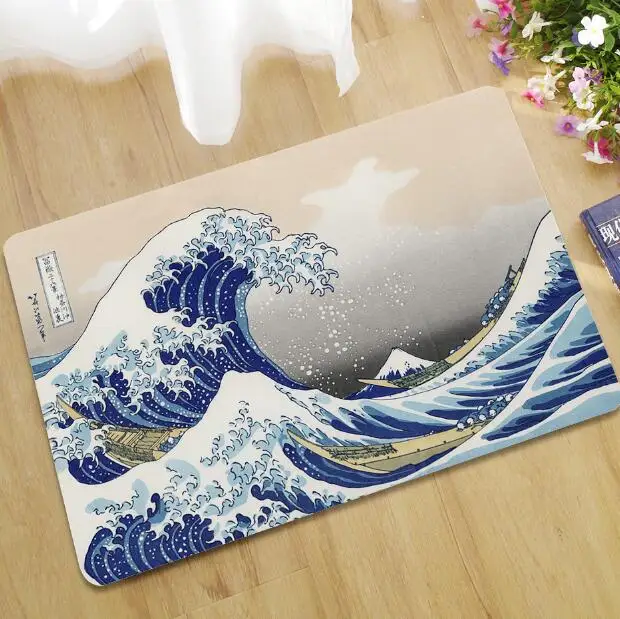 Vintage Kanagawa Art The Great Wave off Rubber Door Mat Rug Carpet for Shower Japanese Katsushika Hokusai Bathroom Doormat Cool