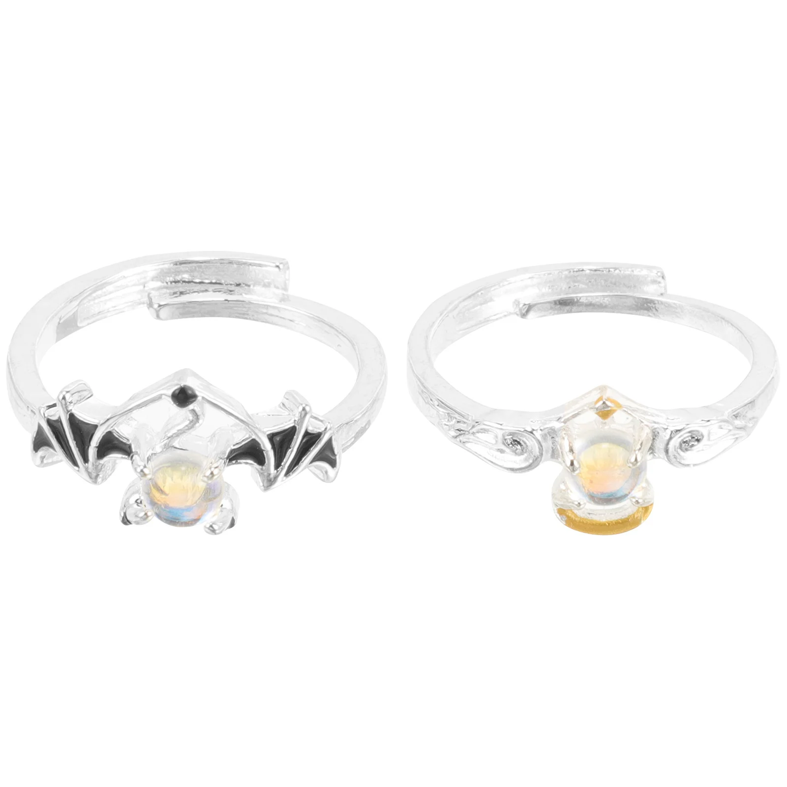 

1Pair Couple Rings Angel Devil Unique Design Matching Rings for Couples Alloy Moonstone for Him Her