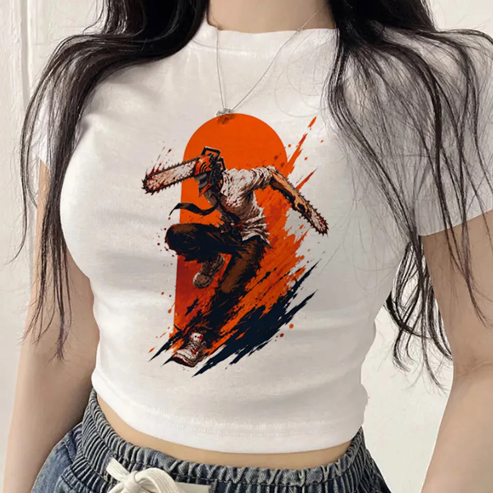 Chainsaw Man cropped top ladies cute grunge gyaru alternative  y2k t-shirt jojifuku korean fashion harajuku emo alternative