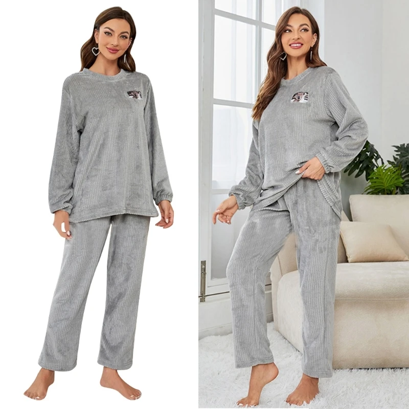 Women\'s Soft Warm Coral Fleece Pajamas  Set,Long Sleeve Pullover Top and Pants,PJ Set Winter Pajamas Sets Gift