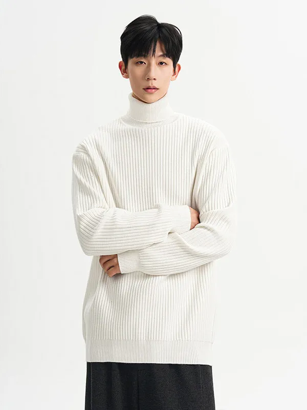 

TANGZ Studio Men's Thiened High Collar Sweater Loose Inner Wear Striped Knitted irt Winter Faion Polyester Fiber