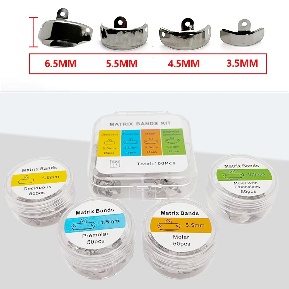 

Dental Matrix Bands Sectional Contoured Metal Matrices 3.5 4.5 5.5 6.5mm Teeth Restoration Tools Professional Dentist Supplies