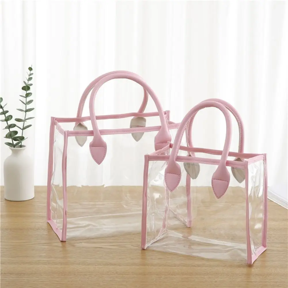 Clear PVC Tote Bag Handbag Lightweight Handle Transparent Waterproof PVC Shoulder Bag Shopping Bags Handhold Packaging Tote