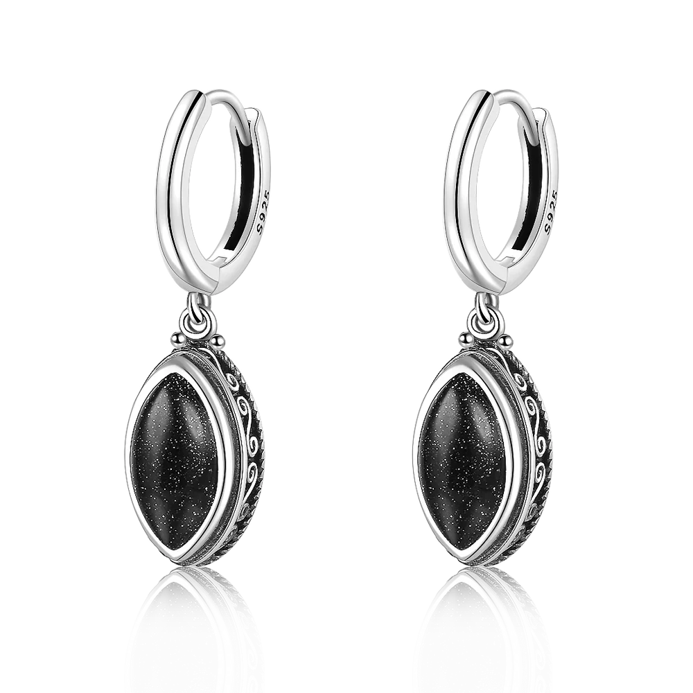 925 Sterling Silver Natural Moonstone Hoop Earrings for Women Simple Bluesand Pendant Jewelry Party Wedding Accessories Gift