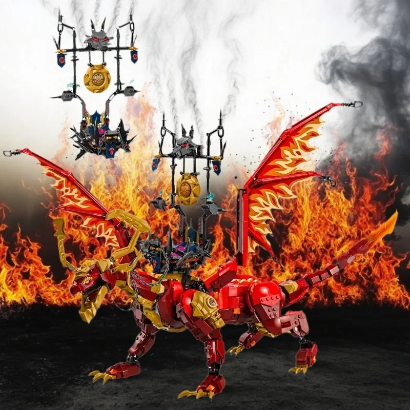 

Совместимые наборы MOC, серия ниндзя, строительные блоки, мощный источник, дракон, пламя, сиденье дракона, детские игрушки для сборки подарка