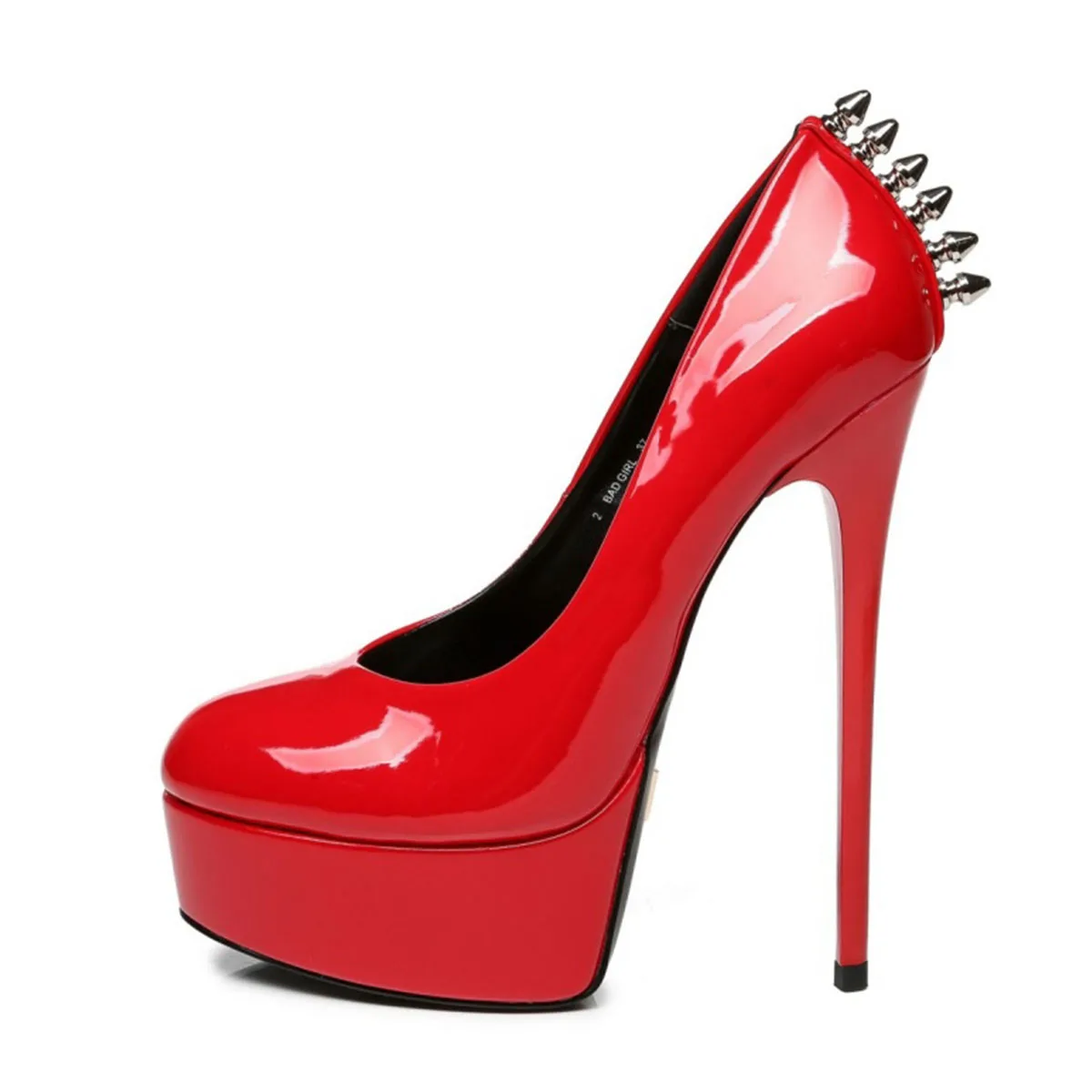 Arden Furtado Spring Red Patent Leather rivet pumps shoe Round toe Platform Shallow Super high heel Banquet shoes Fashion shoes