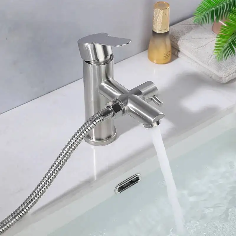 

Bathroom Basin Faucet Set Deck Mounted Sink Mixer With Pressurized Shower Head Toilet Bathtub Tap Cold Hot Water Mixing Vae