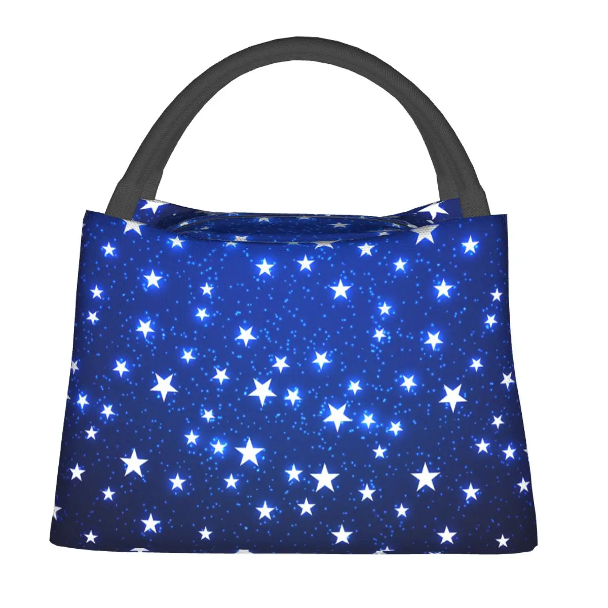 

Navy Blue Sky And Stars Print Insulated Lunch Bag for Women Children Portable Food Boxes Thermal Lunch Box Tote