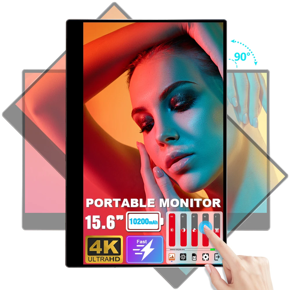 Auto-rotating 45W Fast Charging 15.6 Inch USB Portable Touchscreen Monitor 4K 3840*2160 IPS UHD Portable Extend Gaming Monitor