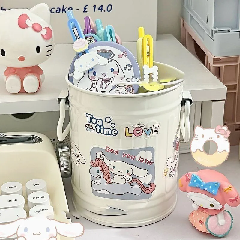 Miniso Cinnamoroll Hello Kittys Pen Container Cartoon High Capacity Desktop Makeup Brush Storage Trash Can Toys for Girl Gifts