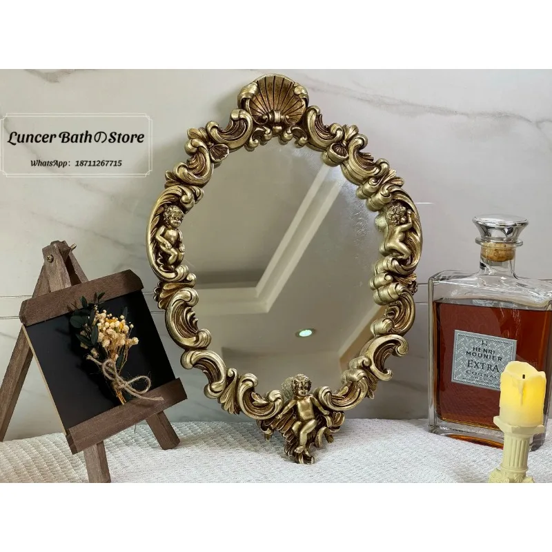 Luxury Golden Angel Design Mirror Ornamental Wall Hanging Dressing Mirror Home Decor