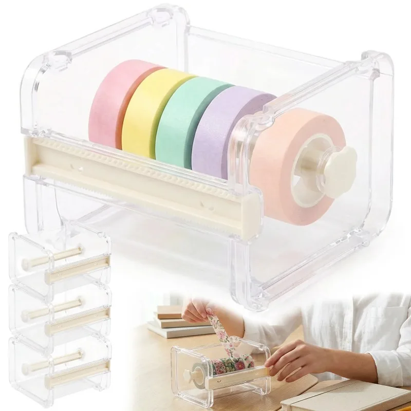 4 Pcs Transparent Packaging Tape Dispenser Cutter Visible Roll Tape Holder Organizer Daily Use Office School Stationery Supplies