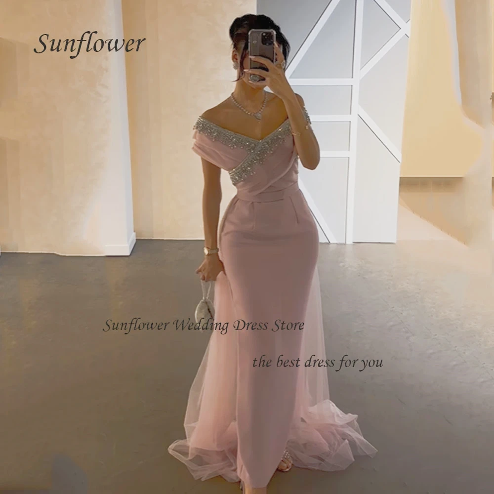 

Sunflower V-Neck Evening Dress 2023 Slim Backless Appliques Crepe Prom dress Off the Shoulder Mermaid Ankle-Length Pary Dress