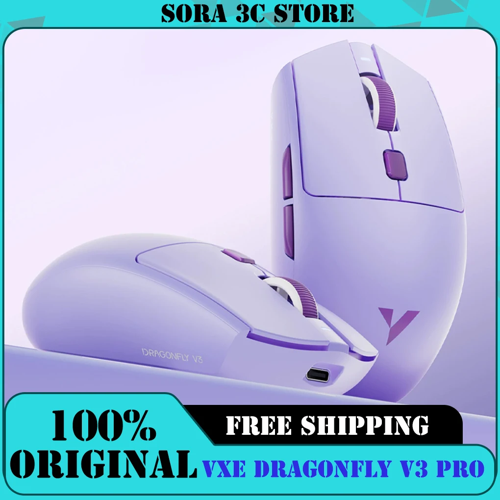 Mouse Sem Fio VXE Dragonfly V3 Pro, Quatro Modos, Sensor PAW3395SE, Ergonômico, Para Mãos Pequenas e Médias, Mouse Gamer