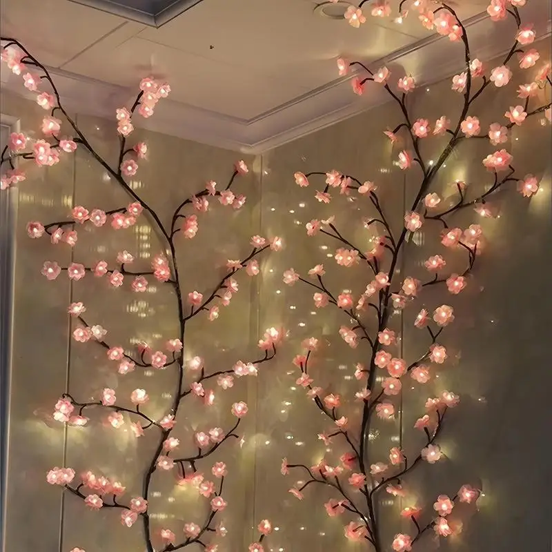 USB Powered Cherry Blossom Branch Lights 8 Modes 96LEDs String Lights for Living Room Bedroom Wedding Christmas Holiday Decor