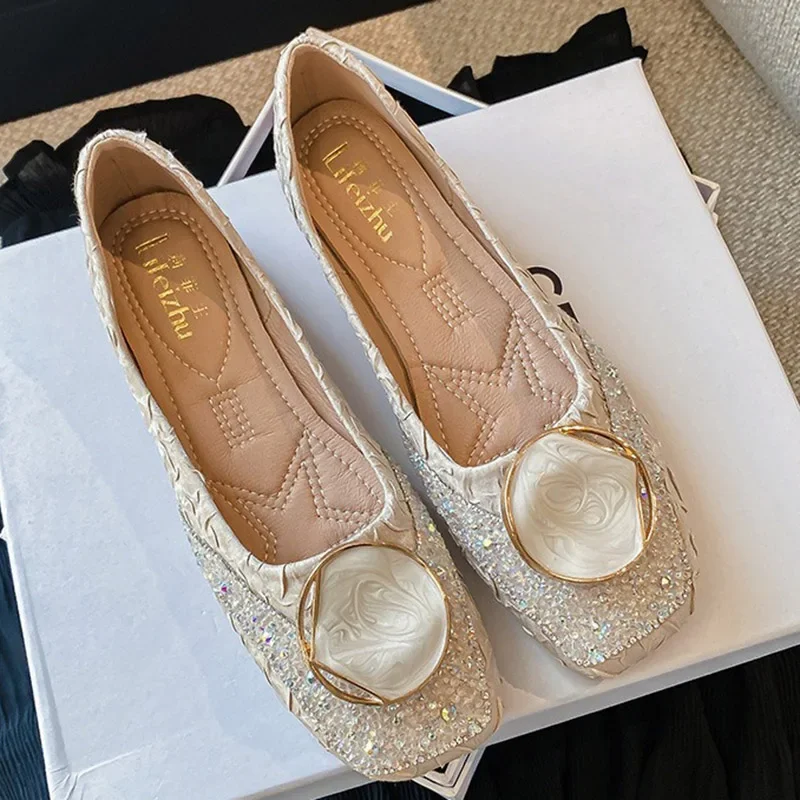 2024 Women 1cm Low Heels Luxury Cinderella Flats Female Fashion Evening Party Low Heels Lady Elegant Barefoot Shoes Large Size