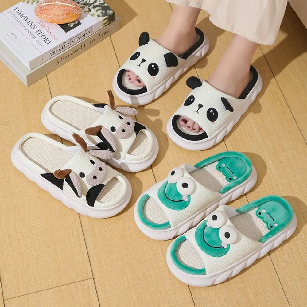 

Cute Non-Slip Cartoon Cow Capybara Slippers Cartoon Thick Sole Cow Linen Slippers Soft Toe and Hole Animal Pillow Slides Girls