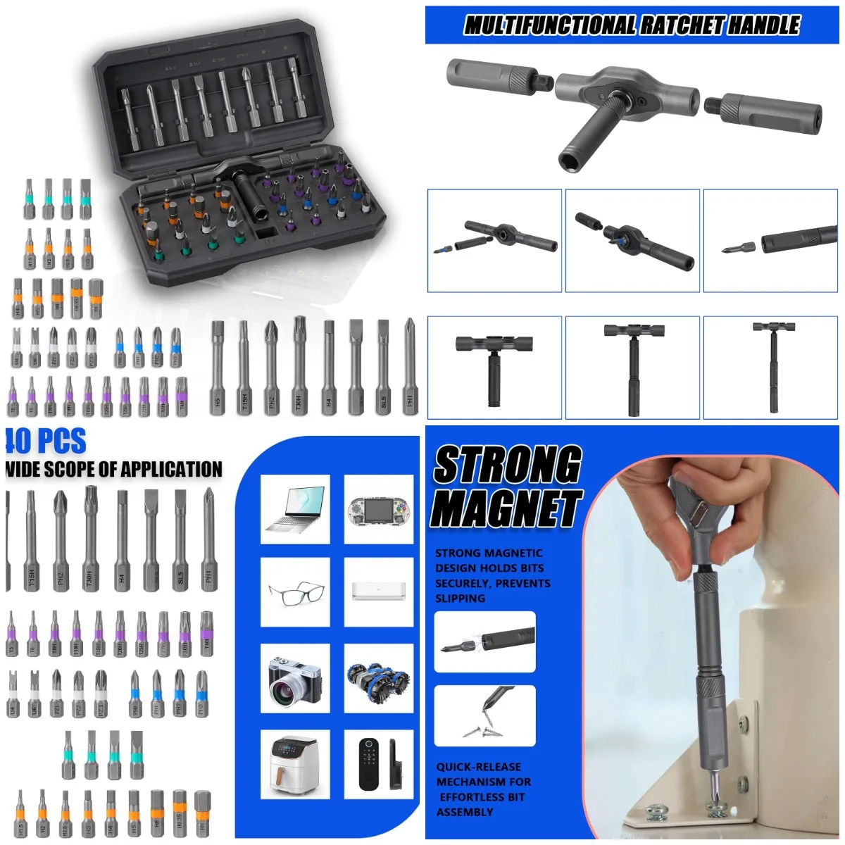 

Набор магнитных отверток 42 в 1 с храповой ручкой для ремонта электроники, дома и велосипеда