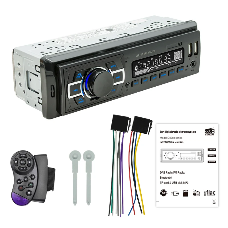 Bluetooth autoradio DAB auto rádio, USB, MP3 hráč, handsfree, FM, TF, daleký ovládání, ISO konektor, hlava jednotka, D3308, 1 DIN