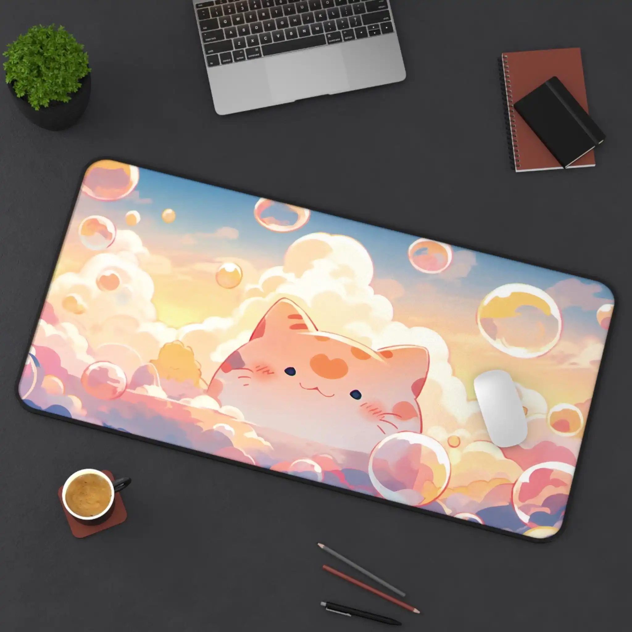 

Kawaii Bubbles and Cat Deskmat, Cute Chubby Cat Mousepad, Large Cute Mouse Pad, Cute Desk Mats for Gamer, Kawaii Mouse Pads